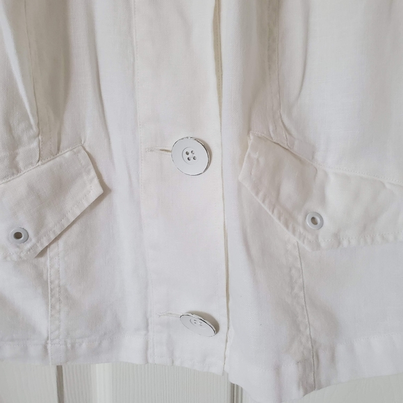 Cabi Jacket Womens Small White Linen Button Up Long Sleeve Mock Collar Coat - Picture 7 of 12